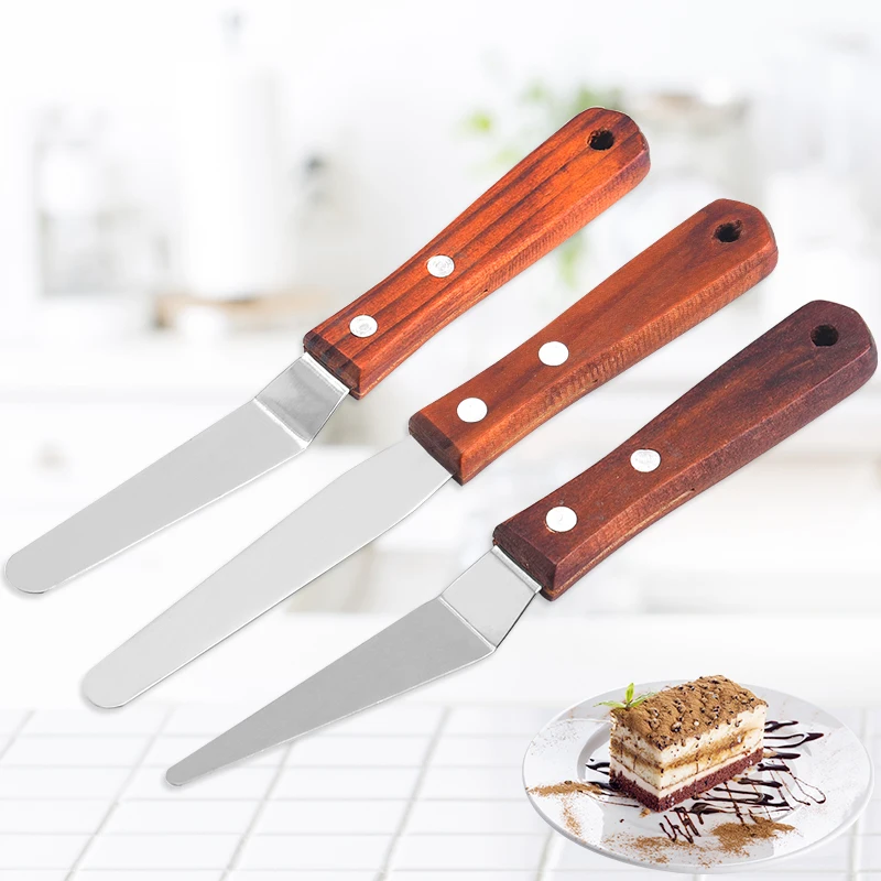 Шпатель для сливочного крема, лопатка для торта, пиццы, кондитерский нож, украшение, скребок для глазирования, инструмент для выпечки из нержавеющей стали с деревянной ручкой