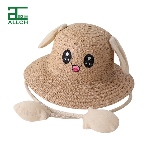 ALLCH New 2023 Summer Hats Children Beach Sun Hat Moving Rabbit Ears Kids Straw Hat