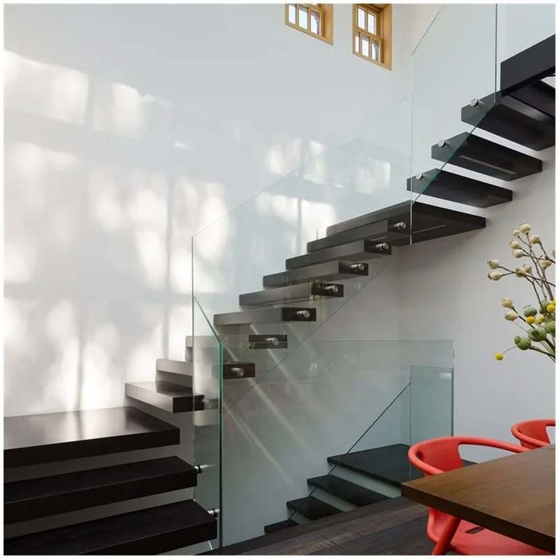 ACE Customized  Indoor floating Staircase Design for Houses Modern Carbon Steel Mono Beam Oak Wood Tread Stairs