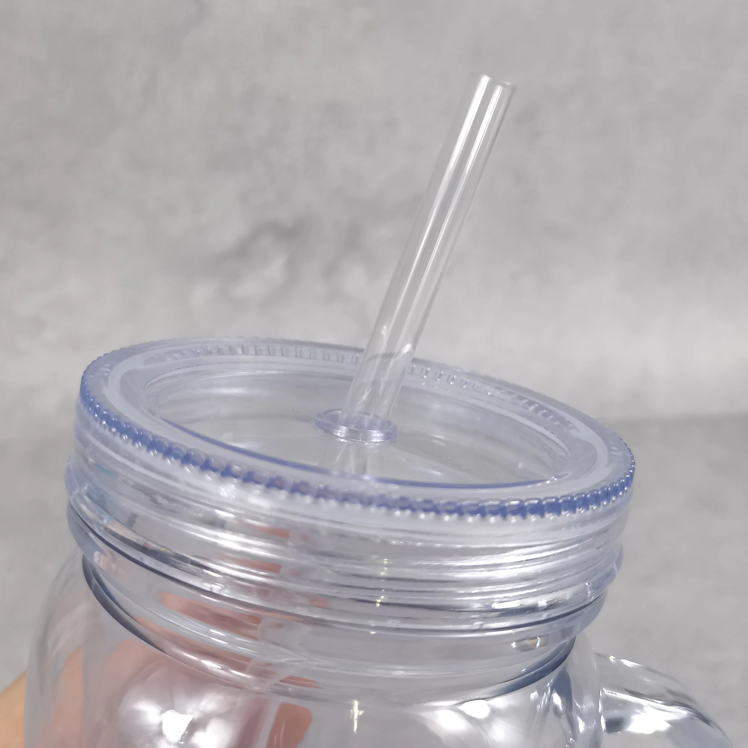 Eco-friendly Acrylic snow globe 20oz clear can cups jar with handle double walled clear plastic water bottle for uv dtf sticker