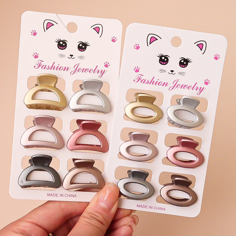 Wholesale 6pcs/set candy colored small hairs clip plastic mini hair claws various shapes children claw clips