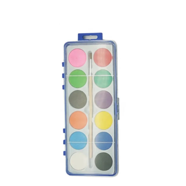 STASUN 12Colors Cake Dia 28mm Solid Watercolor tempera Cake Paints with case and paint brush