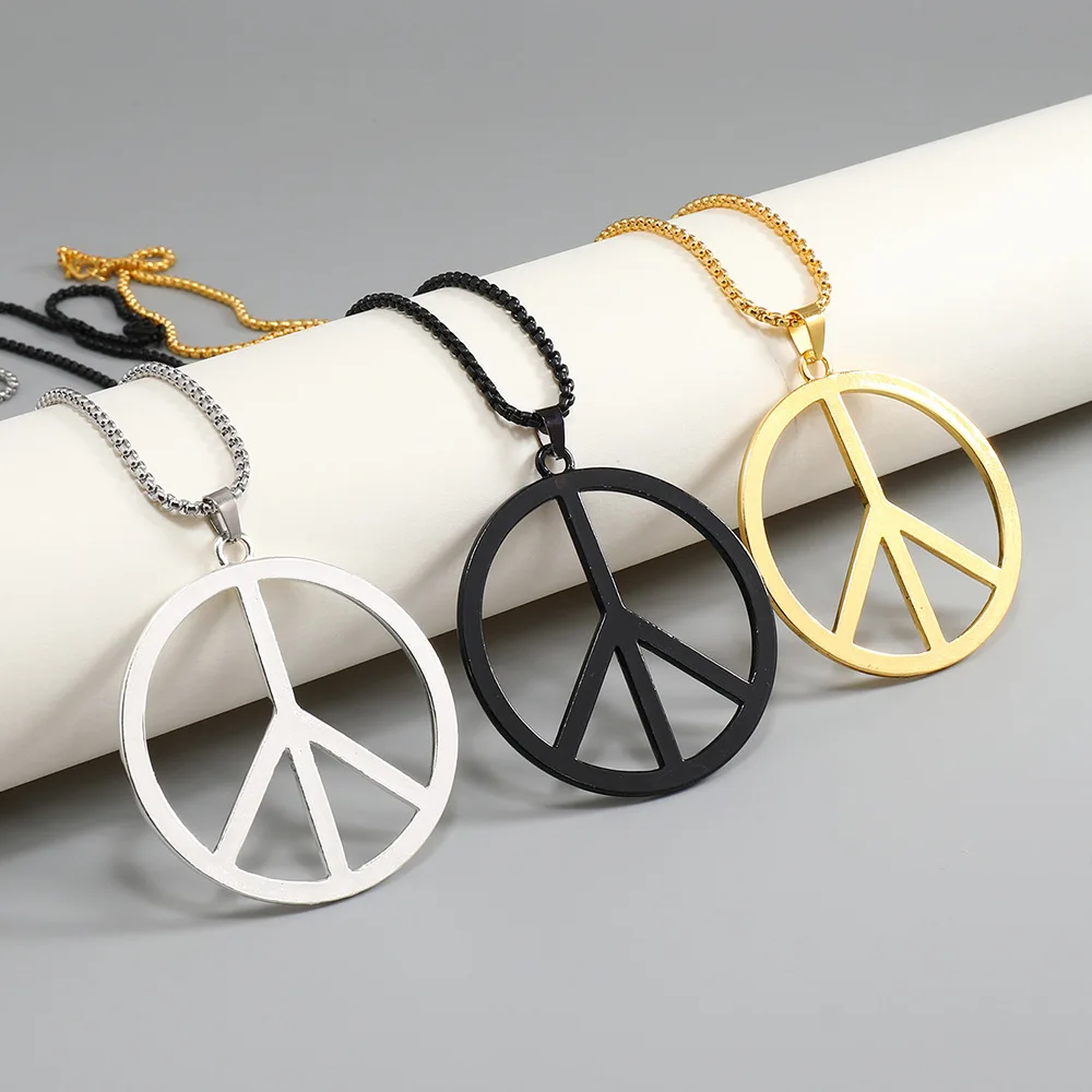 Peace Symbol Stainless Steel Chain Necklaces for Women Unisex Simple Silver Color Necklace Jewelry Women or Men Jewelry