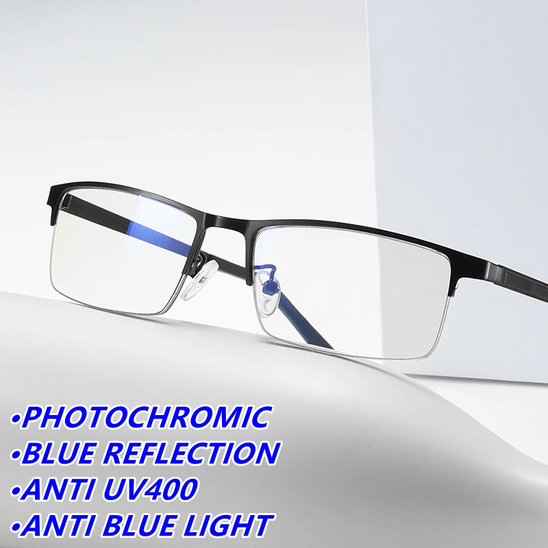 2023 metallic half frame rectangle unisex eye glasses for women photogray anti UV400 lunette photochromic anti refflet original