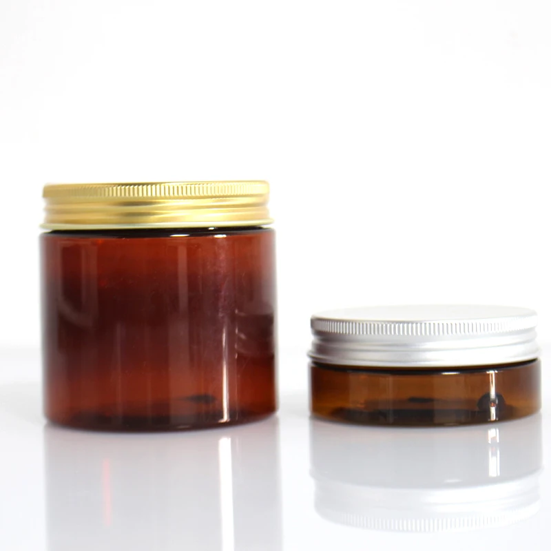 Wholesale Food Grade 100g 120g 150g 200g 250g 300g 400g 500g Amber PET Plastic Jar With Aluminum Plastic Screw Cap