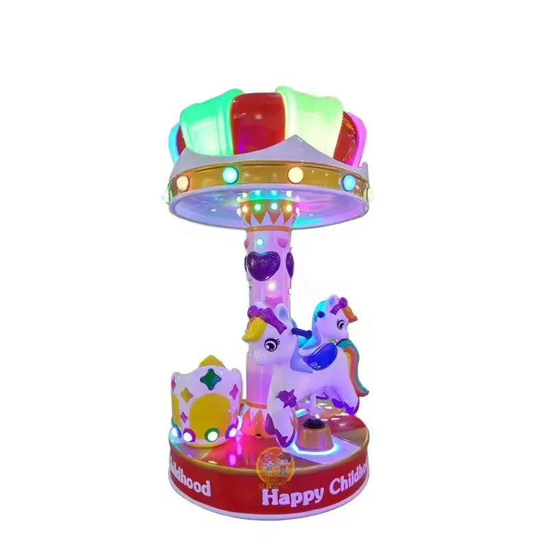 Popular Coin Operated Kiddie Rides Carousel Merry Go Round Carousel Kids 3 Seats Mini Merry Horse Carousel