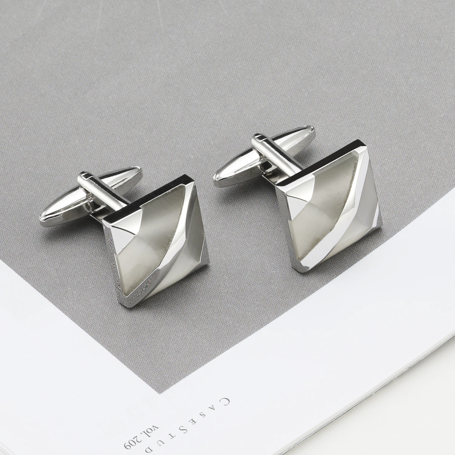 OB Jewelry-Silver Metal Men Jewelry Cuff links White or Black Stone Splicing Cufflinks Newest Square Cufflinks For Mens Shirts
