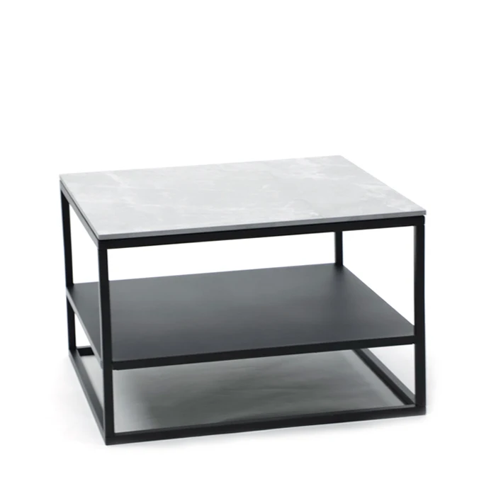 Stylish iron wroughted frame marble coffee table with storage layer