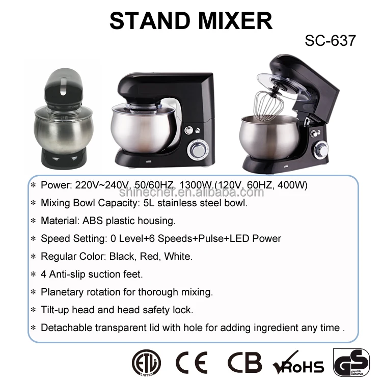 1300 Watts 3 In 1 Electric Food Mixer Planetary Pastry Master Kitchen Stand Mixer Green Color 5L Food Processor