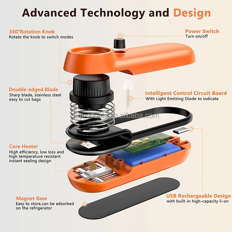 2 in 1 Mini Portable USB Rechargeable Manual Packaging Snack Bags Potato Chip Heat Sealing Machine Food Bag Sealer With Cutter