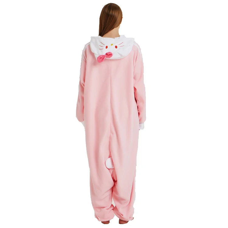 AIMINYZ Wholesale 2023 Cute Pink Cartoon Cat Winter Polar Fleece Onesie Pajamas Comfortable Cosplay For Adult Pyjamas Homewear