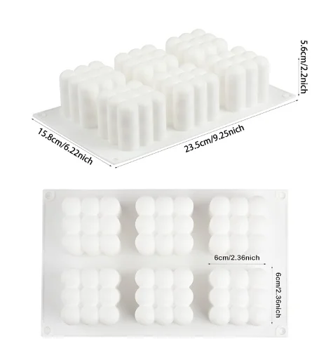 6 Cavity Mousse Cake Molds 3D Magic Square Bubble Cube Silicone Candle Mold