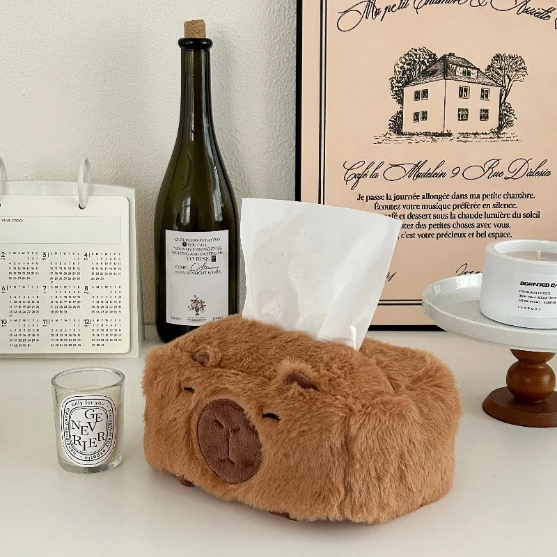 Soft Capybara Car Tissue Box Cute Plush Doll Stuffed Animal Toy Capybara Car Armrest Box Multi-Functional Hanging Tissue Box