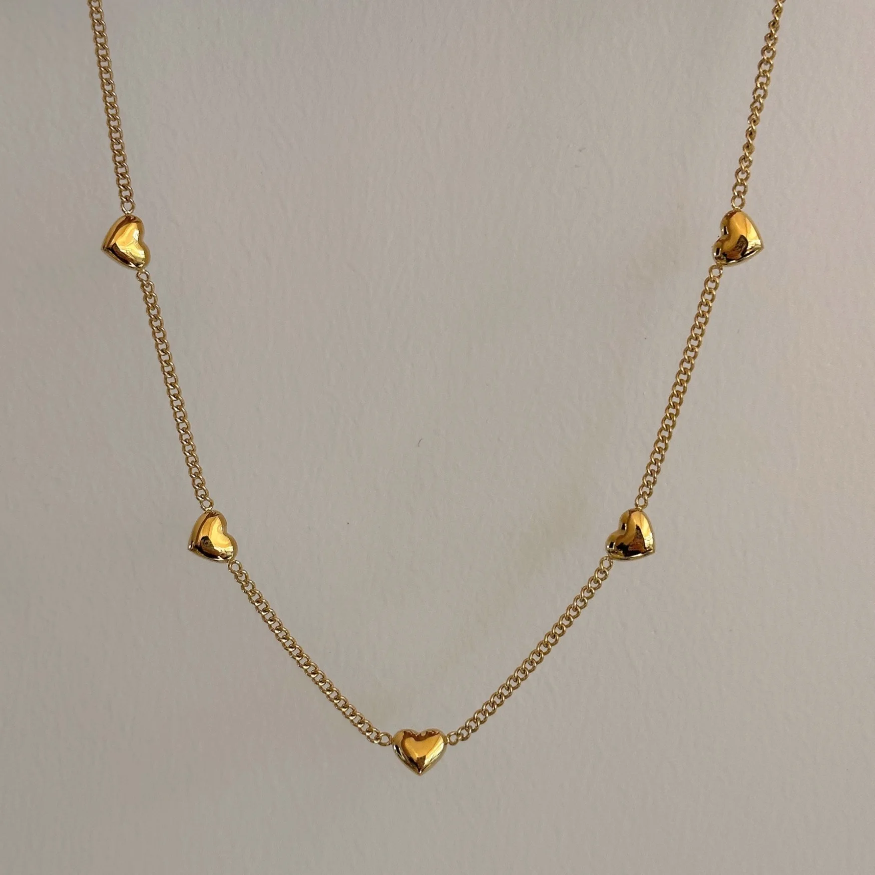 Three Dimensional Multi Heart 925 Sterling Silver Gold Plated Beaded Sweater Necklace