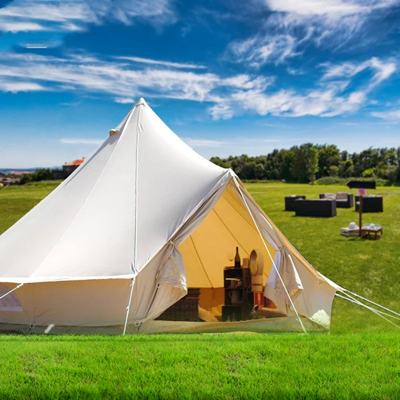 High Quality Outdoor Camping Luxury Cotton Canvas Pyramid Tipi Teepee Tent 6m Glamping Bell Canopy Tent