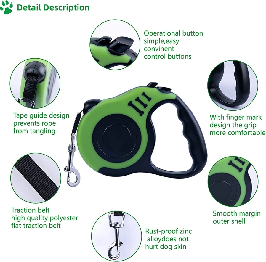 Automatic Retractable Tangle Free Lock Dog Leash With Anti Slip Handle Nylon Tape Release Strong Walking Pet Dog Leash
