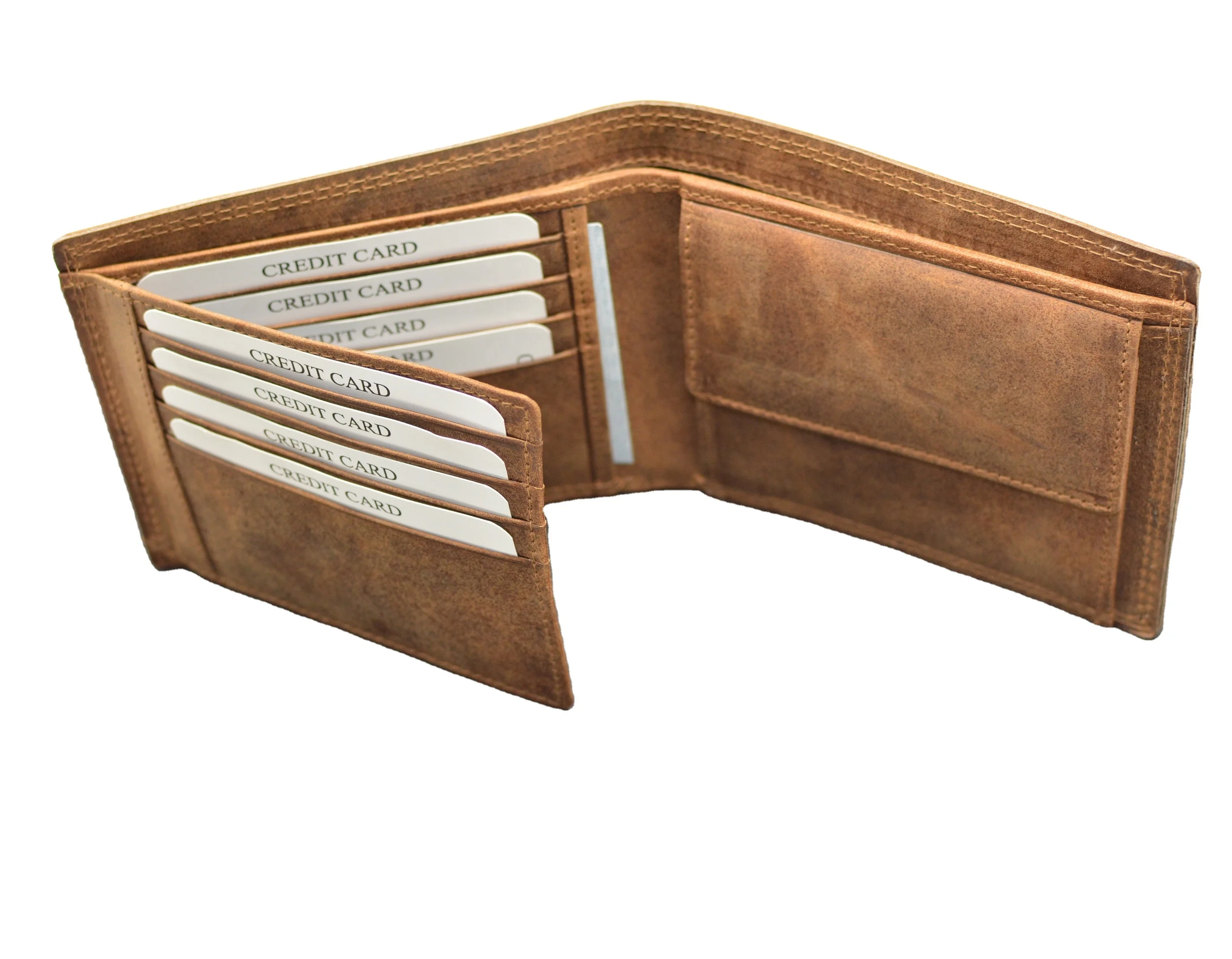 
OEM RFID Blocking Crazy Horse genuine Leather Trifold Mens Wallet With Id Window and Coin Pouch 