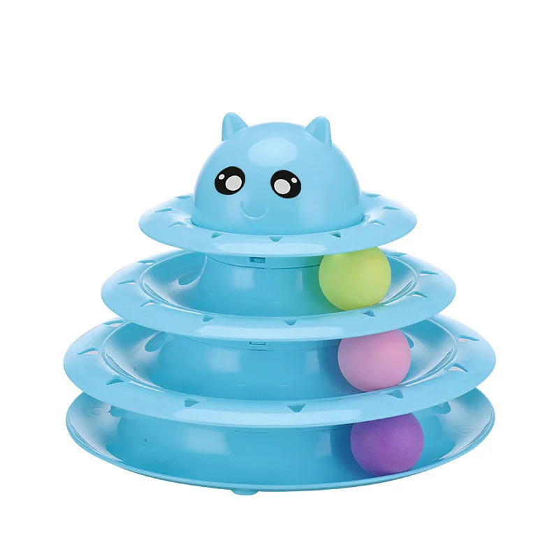 Wholesale Pet Fun Game Puzzle Toys 3-Level Cat Track Roller Tower Of Tracks Turntable Rotating Toy With Catching Ball/Bell