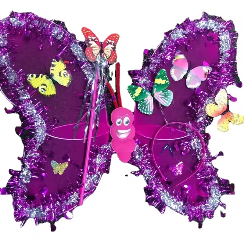 Wholesale HIGH quality Girls Costume Set angel wings LED butterfly wings LED tutu skirt with Wand and Headband
