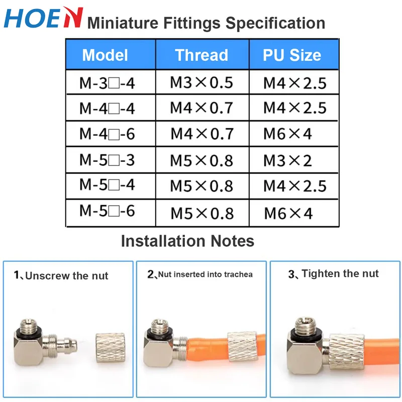 Miniature Fittings SMC Type Hose Nipple Pu Tube Connectors M-5AU-3/4/6 M-5ALU-3/4/6 M-5ALHN-4/6 M-5ALHU-3/4/6 Barb Fitting