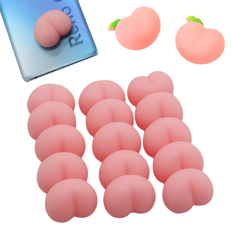 Wholesale Eco-friendly Kawaii Cute Soft TPR Peach Toys Fidget Squeeze Ball Cartoon Anti-collision Stress Relax Ass with Sticker