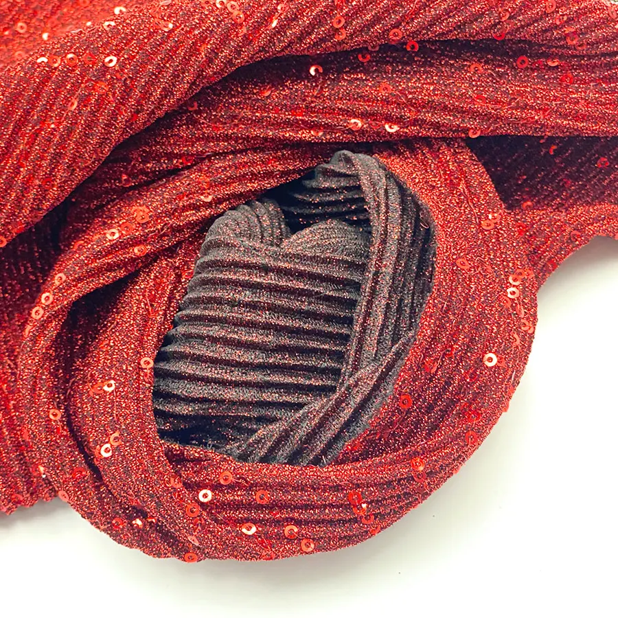 Sell buy meter women dress moonlight shiny lurex rib pleated embroidery crepe 3mm sequins jijimi fabric