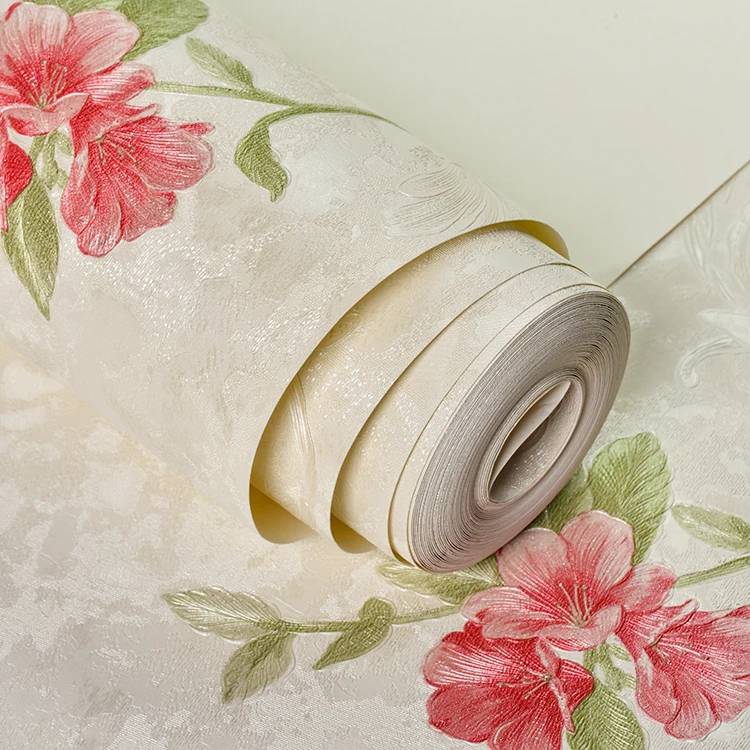 Home Interior Wall 3D PVC embossed flower Wallpaper for home walls