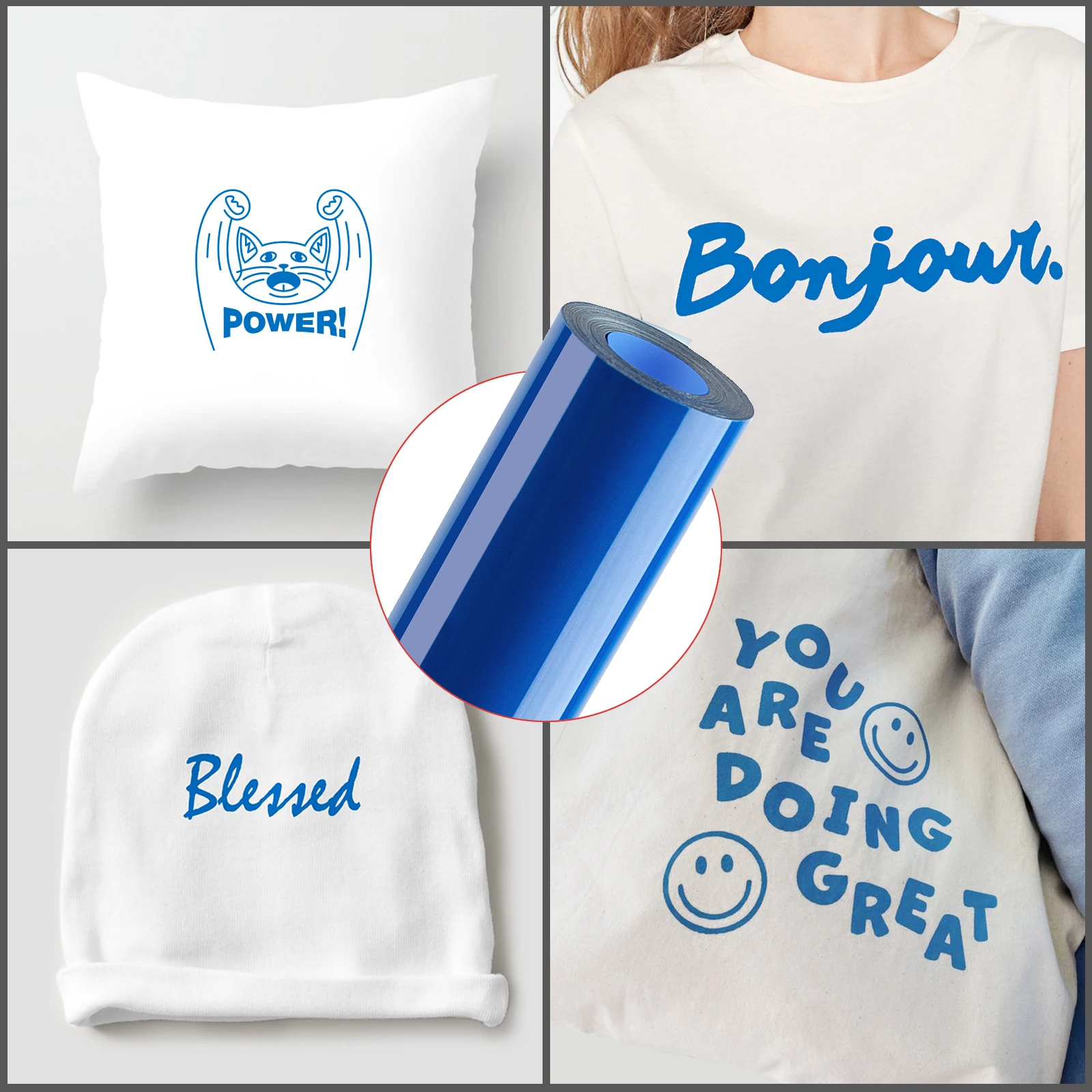 Nicapa Blue PVC HTV Vinyl Rolls Heat Transfer Vinyl for Silhouette/Brother Iron-on Printing Vinyl 12 inch x15 feet