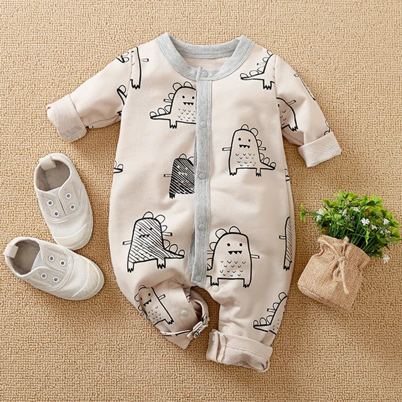 Custom Logo High Quality Baby Clothing Cotton Cartoon Print Baby Romper Newborn Comfort Casual Baby Jumpsuit For Winter