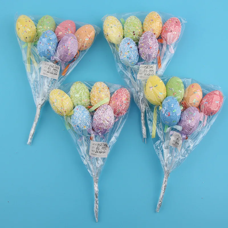 2024 Easter Festival Decorations-Colorful Sequins Easter Egg Stick Cartoon Toy Egg for Party Decorations