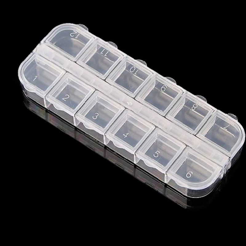 Clear Empty 12 Slots Clear Divided Storage Box Jewelry Nail Art Tips Rhinestone Small Beads Case Organizer Storage Box Container