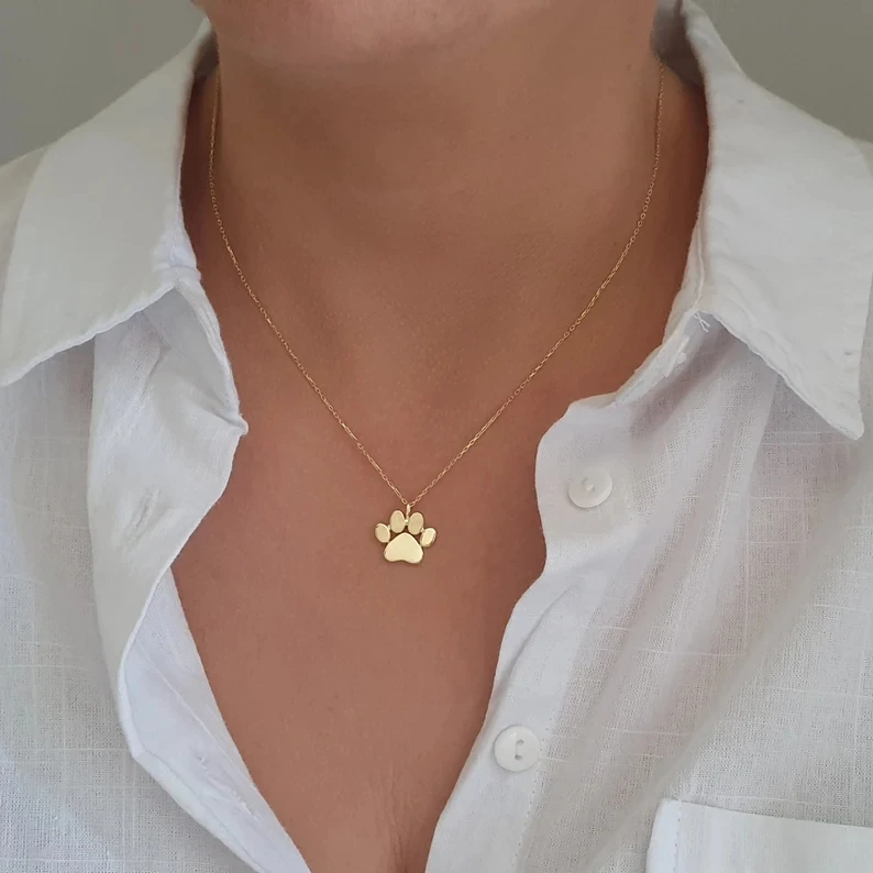 Gold Dog Paw Necklace Puppy Paw Pendant Dog Lover Charm Pendant Christmas Gift Dog Owner Necklace
