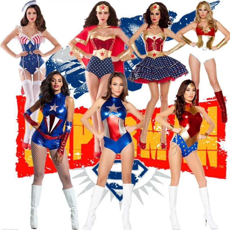 Хэллоуин сексуальный костюм для вечеринки Супергерл капитан чудо-женщина костюм косплей