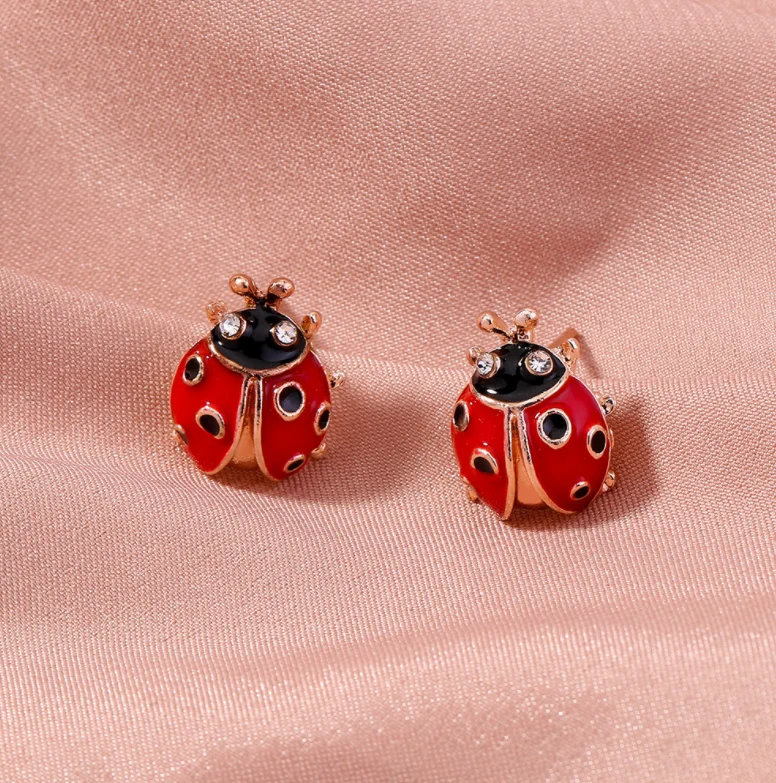 Cute simple insect diamond ladybug earrings earrings accessories female simulation animal earrings