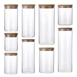 Hot Sell Clear Airtight Glass Storage Jar With Bamboo Bamboo Lid And Clamp Airtight Food Jar For Pantry Glass Bottle Packaging