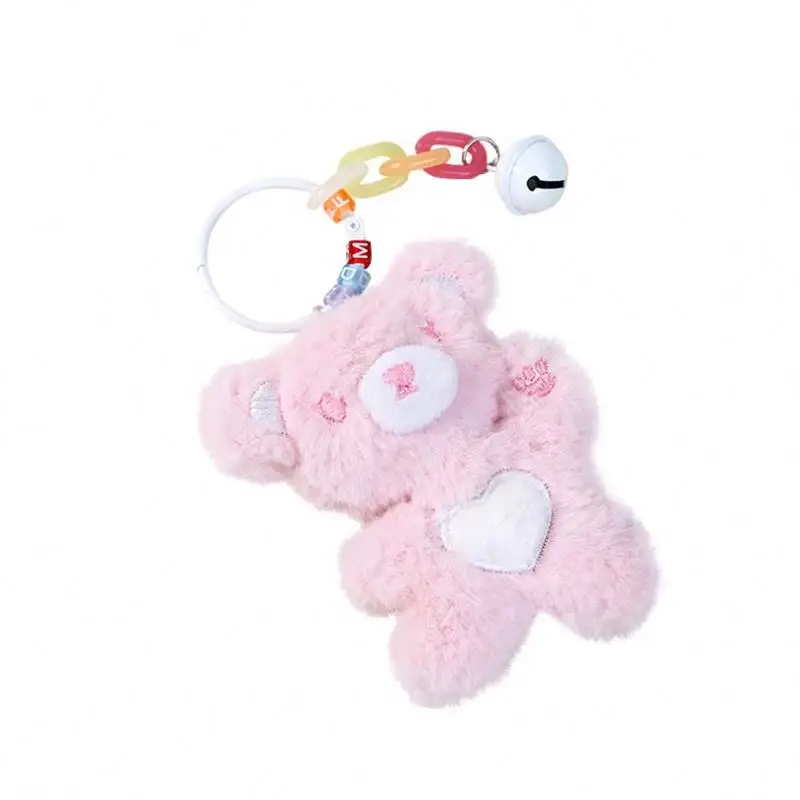 Cartoon Cute teddy bear plush keychain tos Small Pendant Children Xmas Gift Girl Heart Bag Ornament Charm KeyRing with Bell