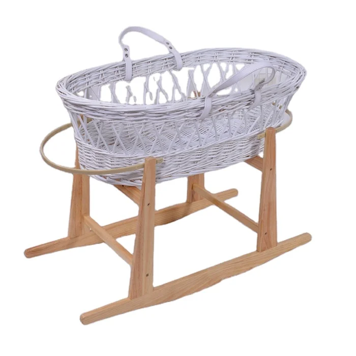 Eco-friendly Materials Handled Natural Woven White Baby Wicker Moses Basket For Sleeping