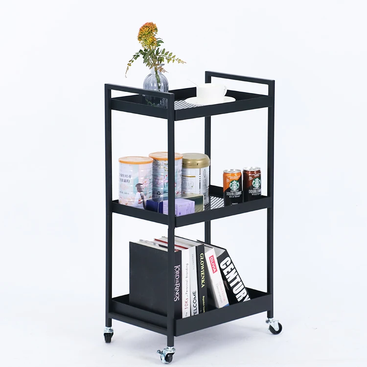 Home Furniture Metal Rolling Organization Rack Square Storage Utility Cart Trolley Shelves Tray With Casters