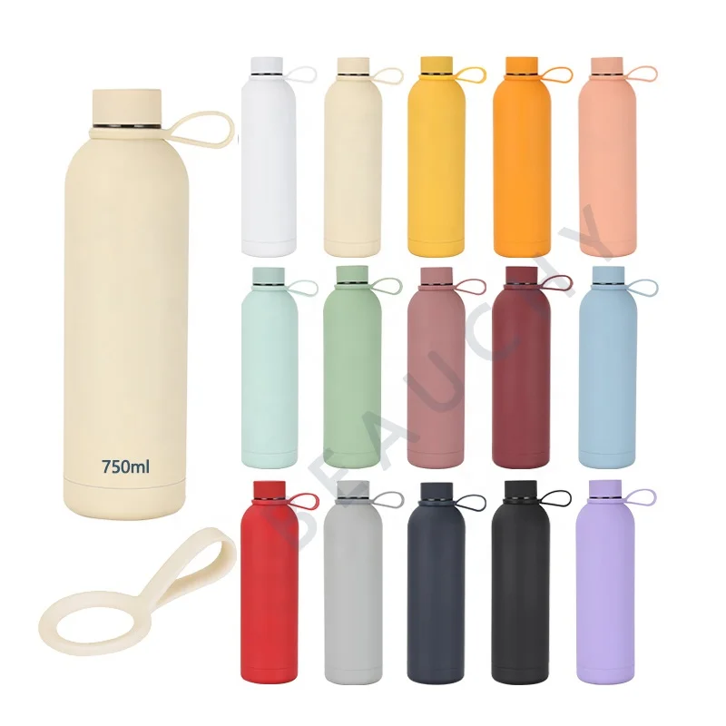 Beauchy double wall rubber coating stainless steel cup insulated drink bottle tumbler water bottle 750 ml thermal with handle