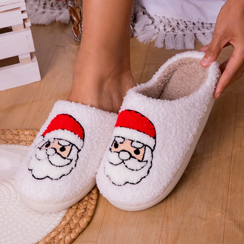 Home winter warm Plush anti slip Christmas fuzzy cozzy Various styles for Christmas slide slippers for man and women