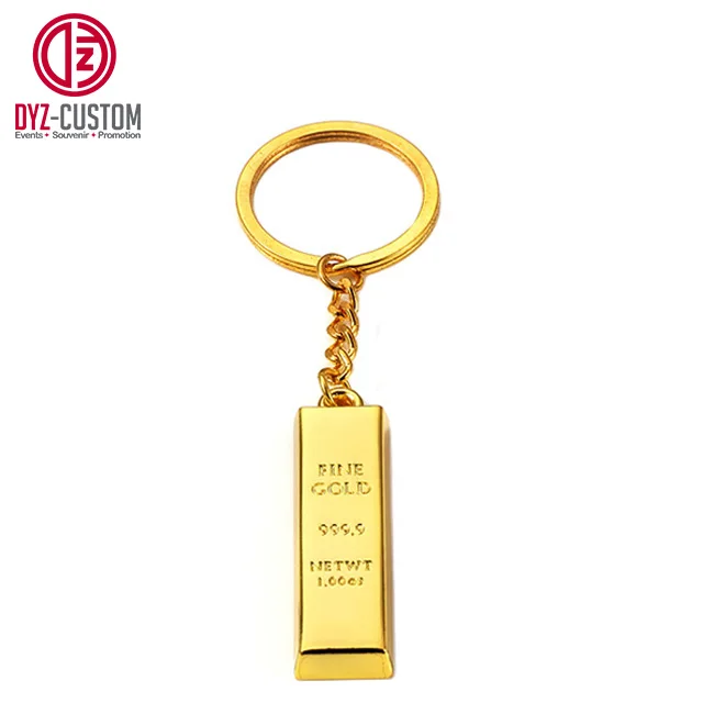 Gold Bar shape Metal Keychain Promotional gold bullion key chain