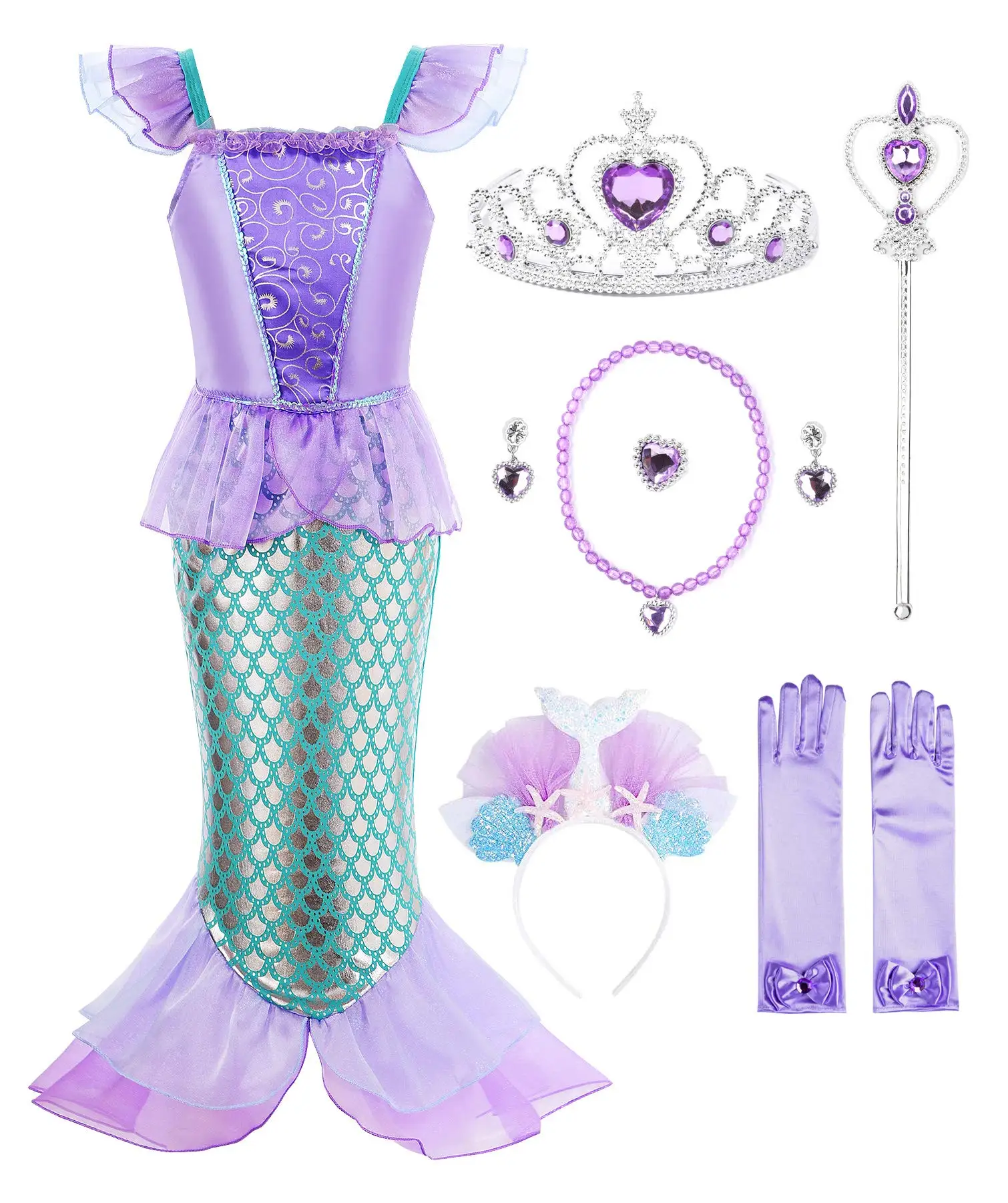 Hot Sale Girls Princess Mermaid Dress Up Costume with Accessories
