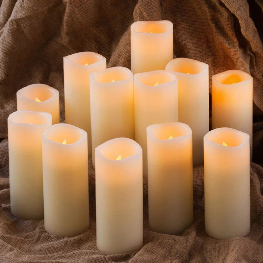 Led Electric Electronic Velas Battery Operated Rechargeable Flameless Pillars Flickering Kaars Plastic Votive Candle Light Set