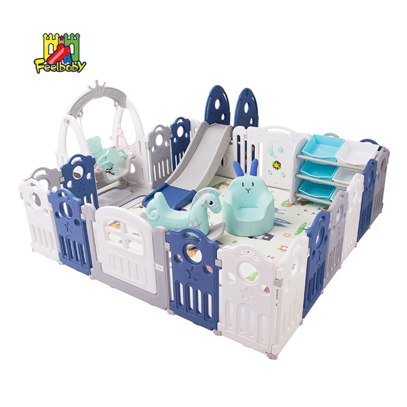 Feelbaby plastic adjustable baby with toy children white plastic fence