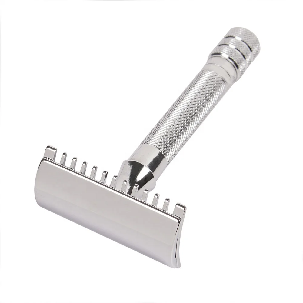 Safety Razor For Men Shaving Sliver Stainless Steel Custom Logo Twin Blade Shaver Open Comb Head