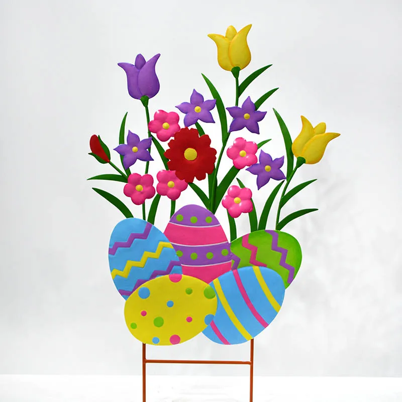 Easter egg chicken Metal H Garden Stake