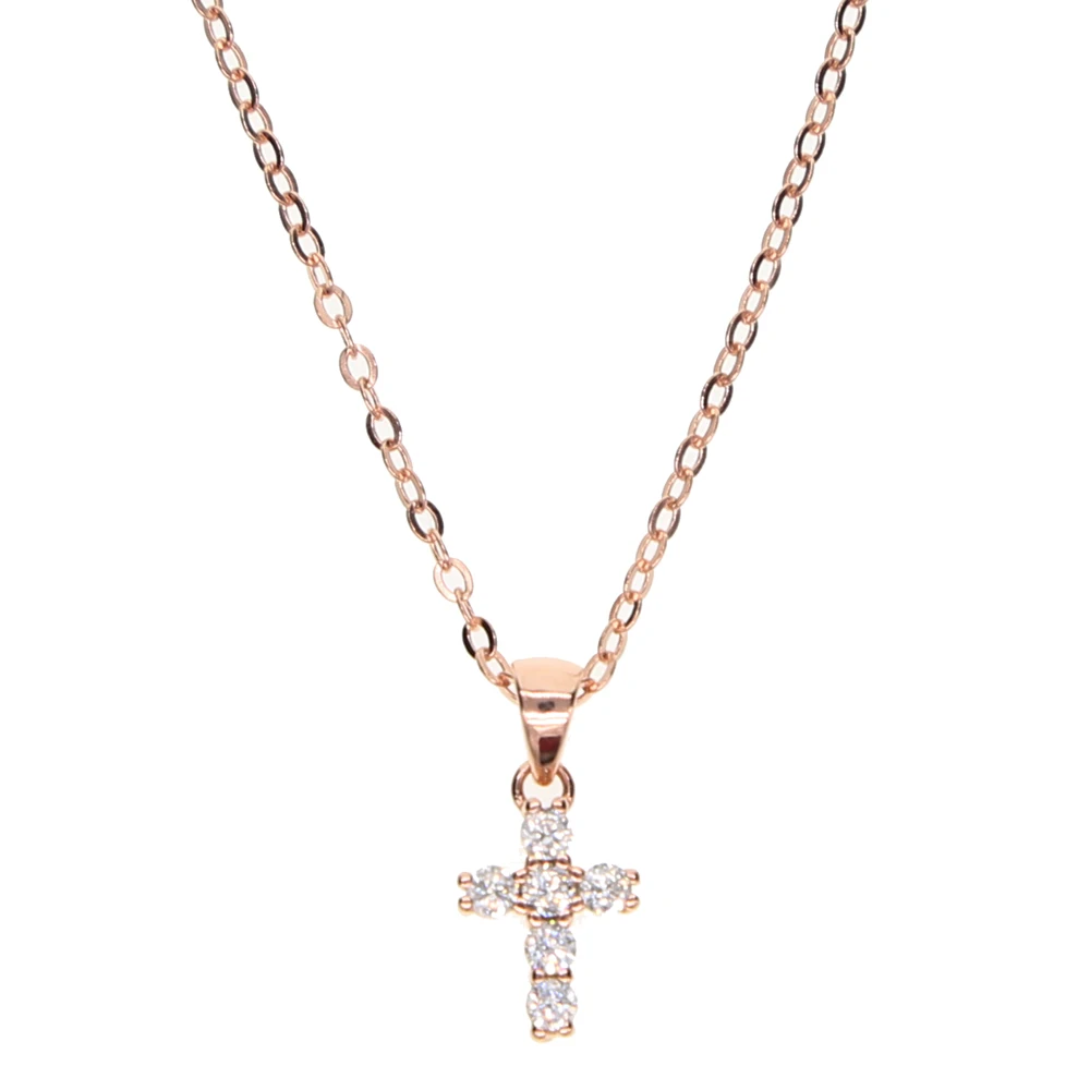 Women/Men Charm Rose Gold Color Jewelry Wholesale Trendy 925 Sterling Silver Cross Pendant Necklace Punk Style