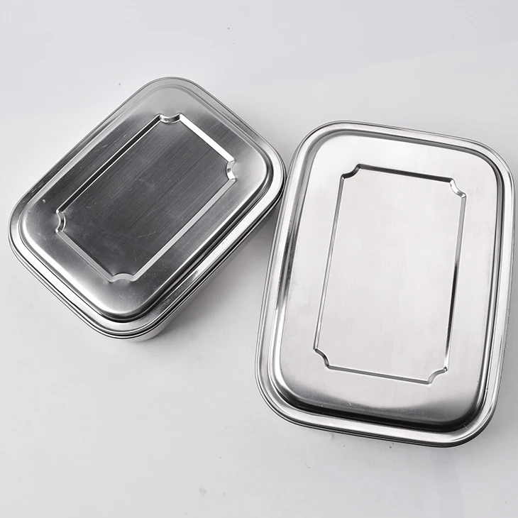 Eco friendly rectangular multi compartments leakproof 304 stainless steel metal prep meal container box lunch with lid