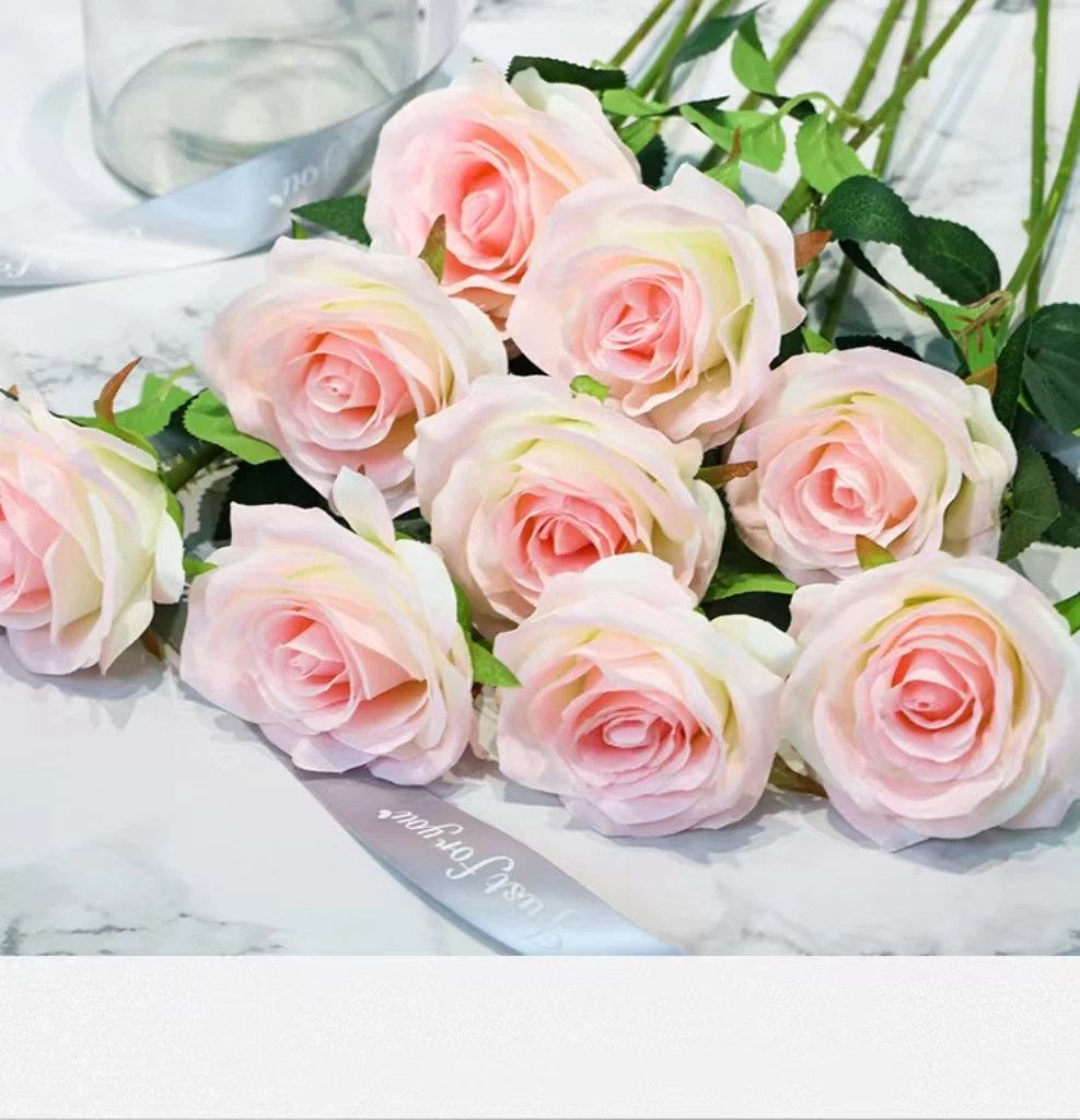 Hot Selling Artificial Real Touch Flower Single Plastic Rose With Leaf For Home Wedding Decoration