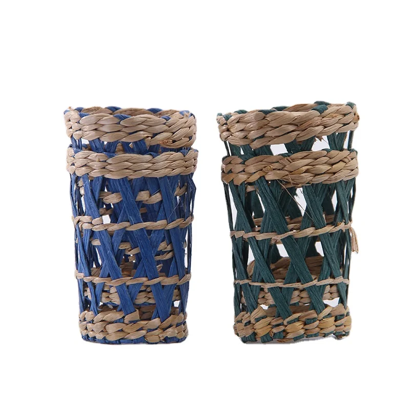 Wholesale nordic style natural sea grass woven drinking glass sleeve set